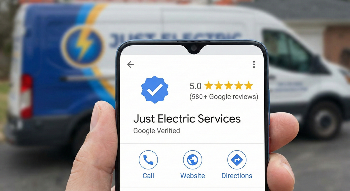 Just Electric Services Google Verified Listing 5.0 Stars